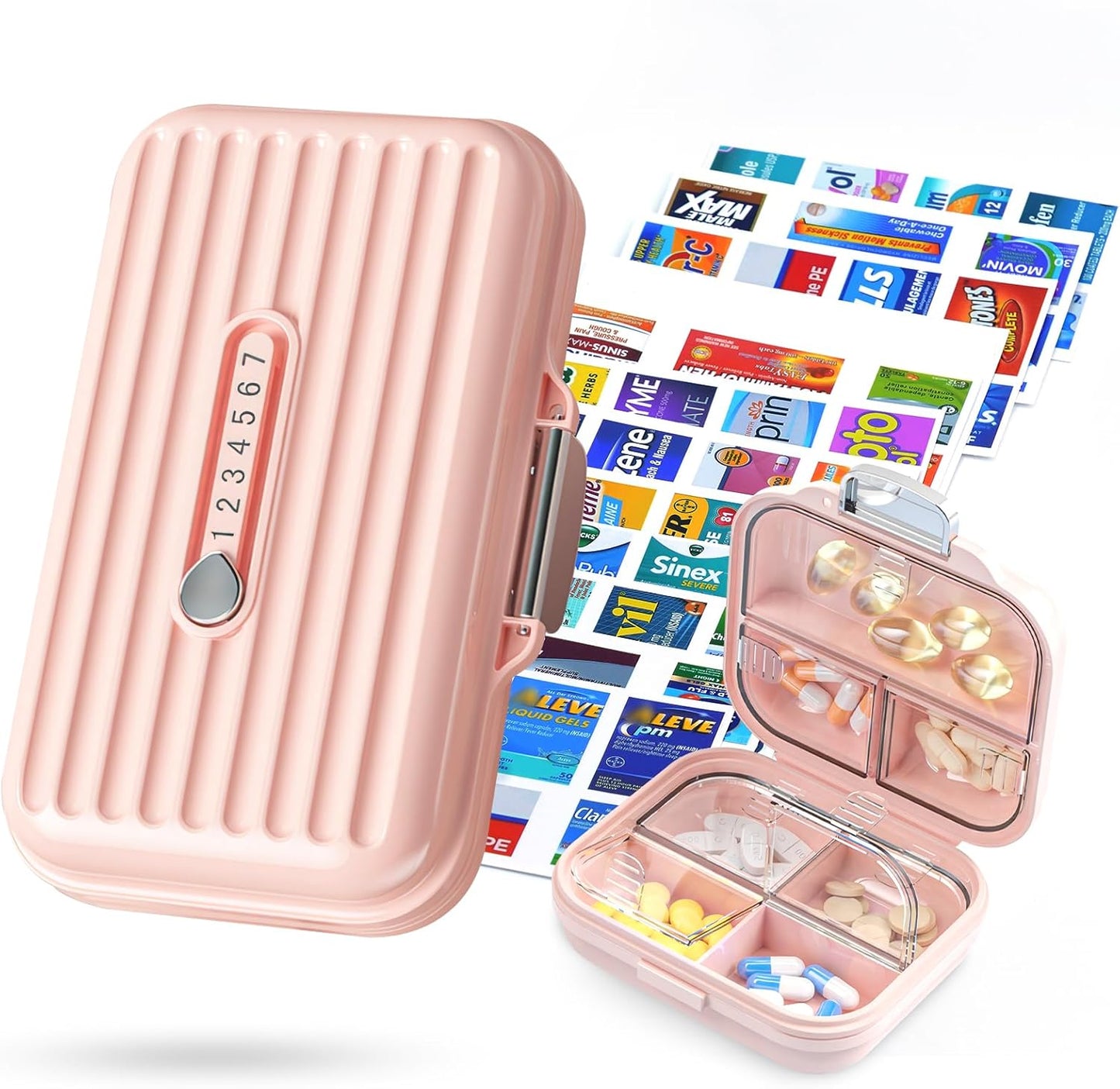 Travel Pill Organizer Box with Medicine Labels